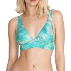 NWT Came by Johnny Was Aqua Keys Deep V Neckline Bikini Top w/ Adjustable Straps
